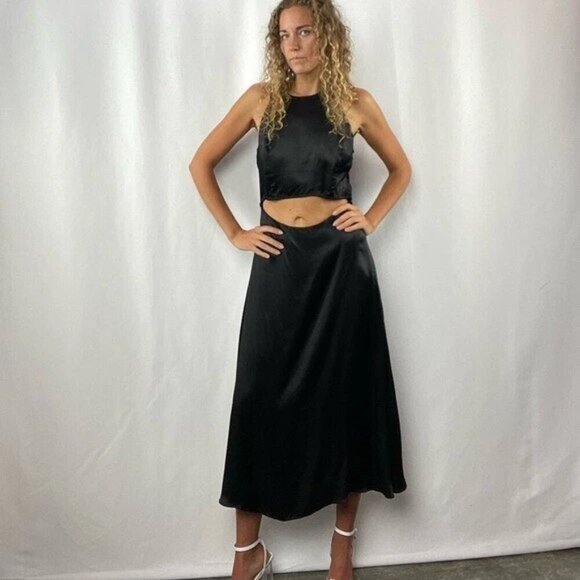 Zara Dresses & Skirts - Zara Satin Cut Out Sleeveless Midi Dress in Black Size medium beachy dainty